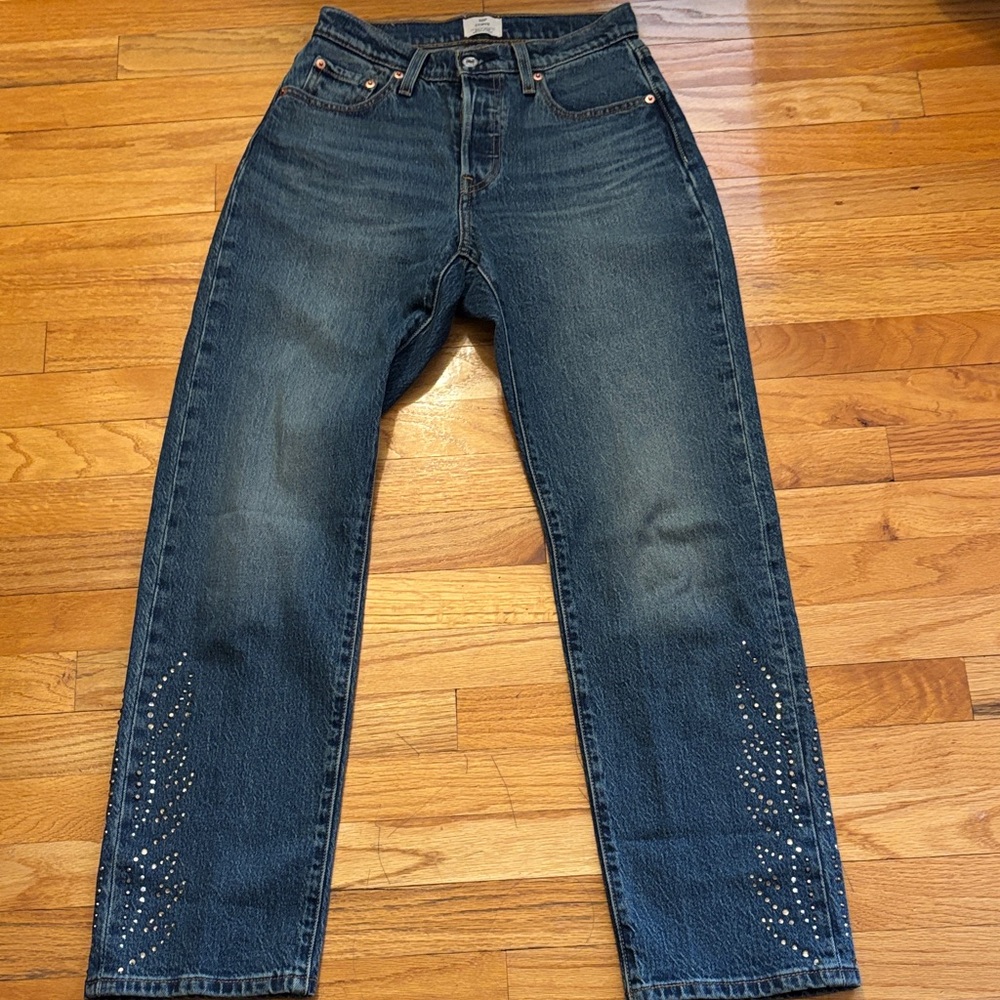 Levi's Dark Blue Straight Leg Jeans with Embellishments